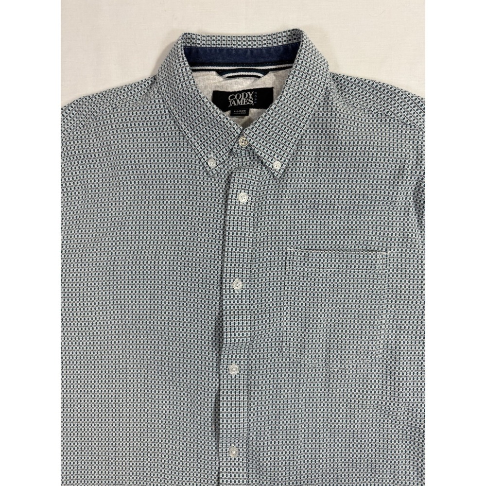 Cody James Core Shirt Mens Large Blue Geometric Short Sleeve Button Up Stretch